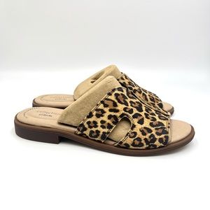 6.5 WIDE Clarks Declan Flo Leopard Animal Print Slip On Slides Sandals Shoes NEW